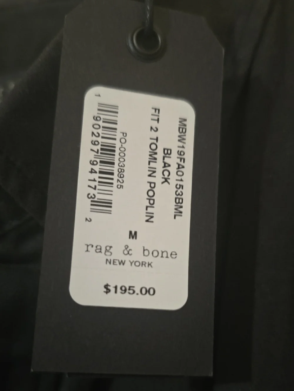 Nwt. rag & bone Men's Slim Black Button-Back Shirt - Picture 6 of 6